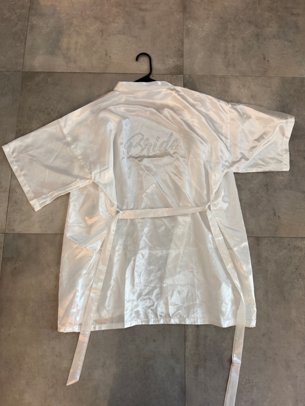 White Satin 'Bride' Robe with Rhinestone Script - Picture 2 of 6